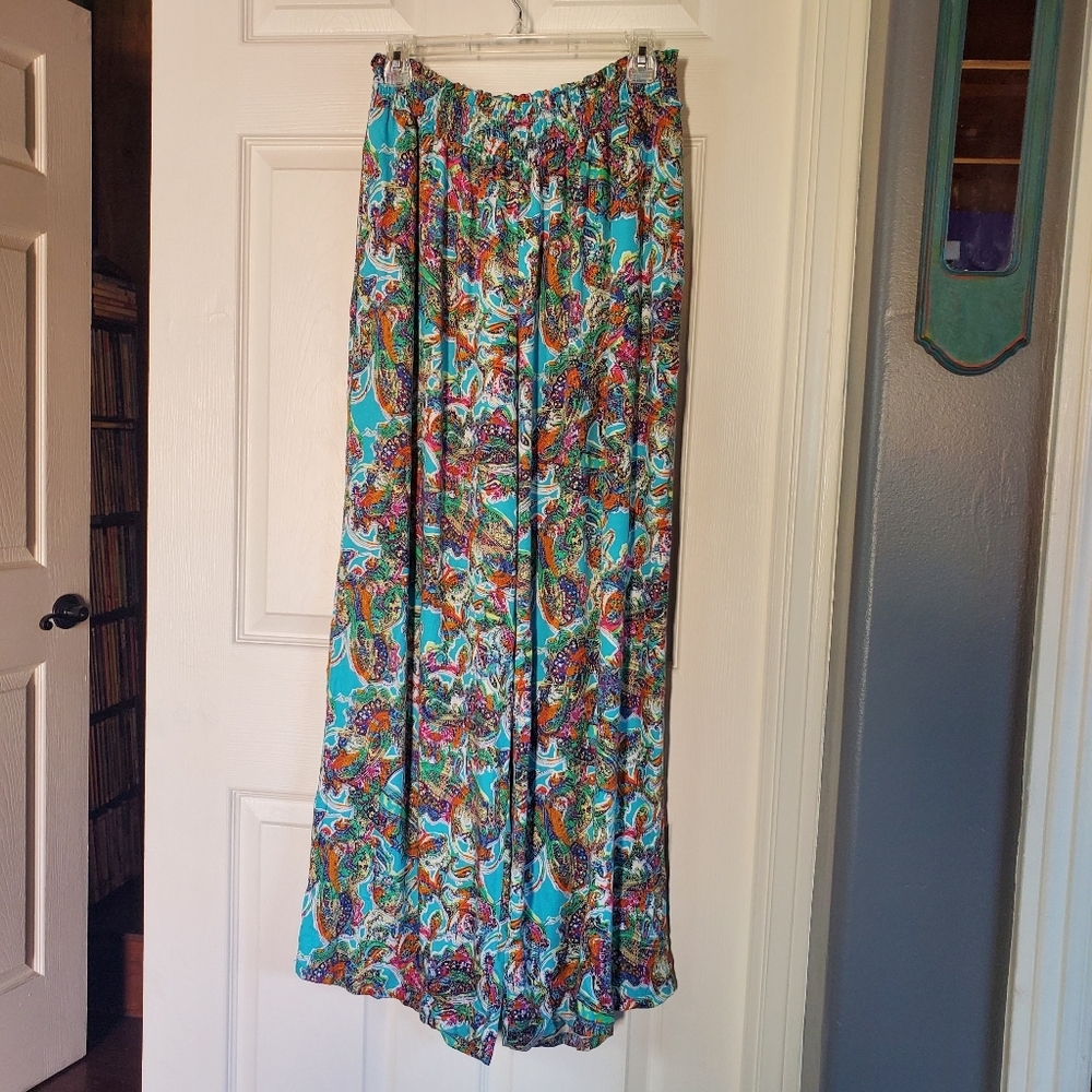Wild Fable Multicolor Paisley Wide-leg Pants Pull-on High-waisted Pockets Summer